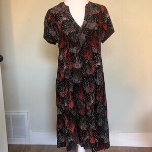 Maeve Anthropologie Black Red White Tiered Dress Medium Fan Print